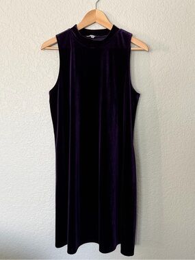 Annalee + Hope Sleeveless Velvet velour shift Dress in Deep Purple